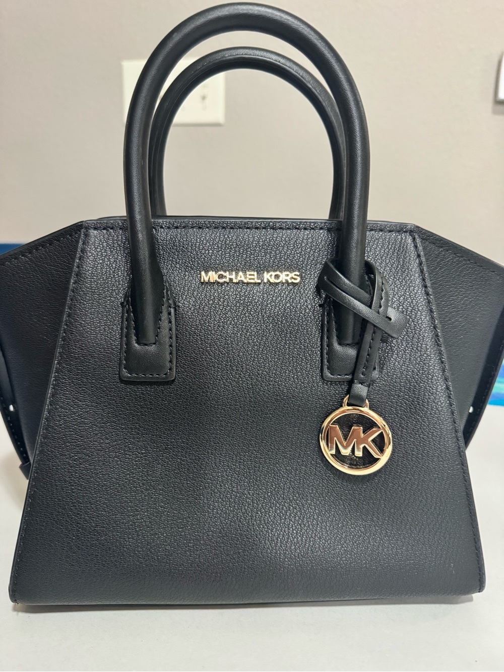 Michael Kors Black Saffiano Satchel with Gold Charm